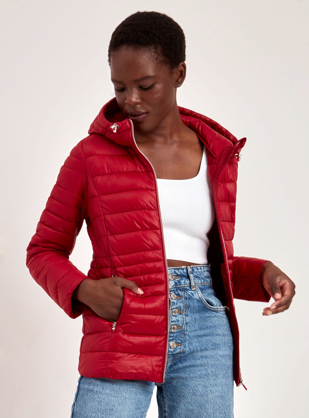 HOODED ULTRALIGHT PACKABLE JACKET-RED