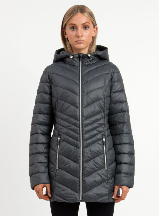MARTEL | LONG PACKABLE ULTRALIGHT JACKET-FOG||MARTEL | MANTEAU LONG COMPRESSIBLE ULTRALÉGER-VOLONTÉ