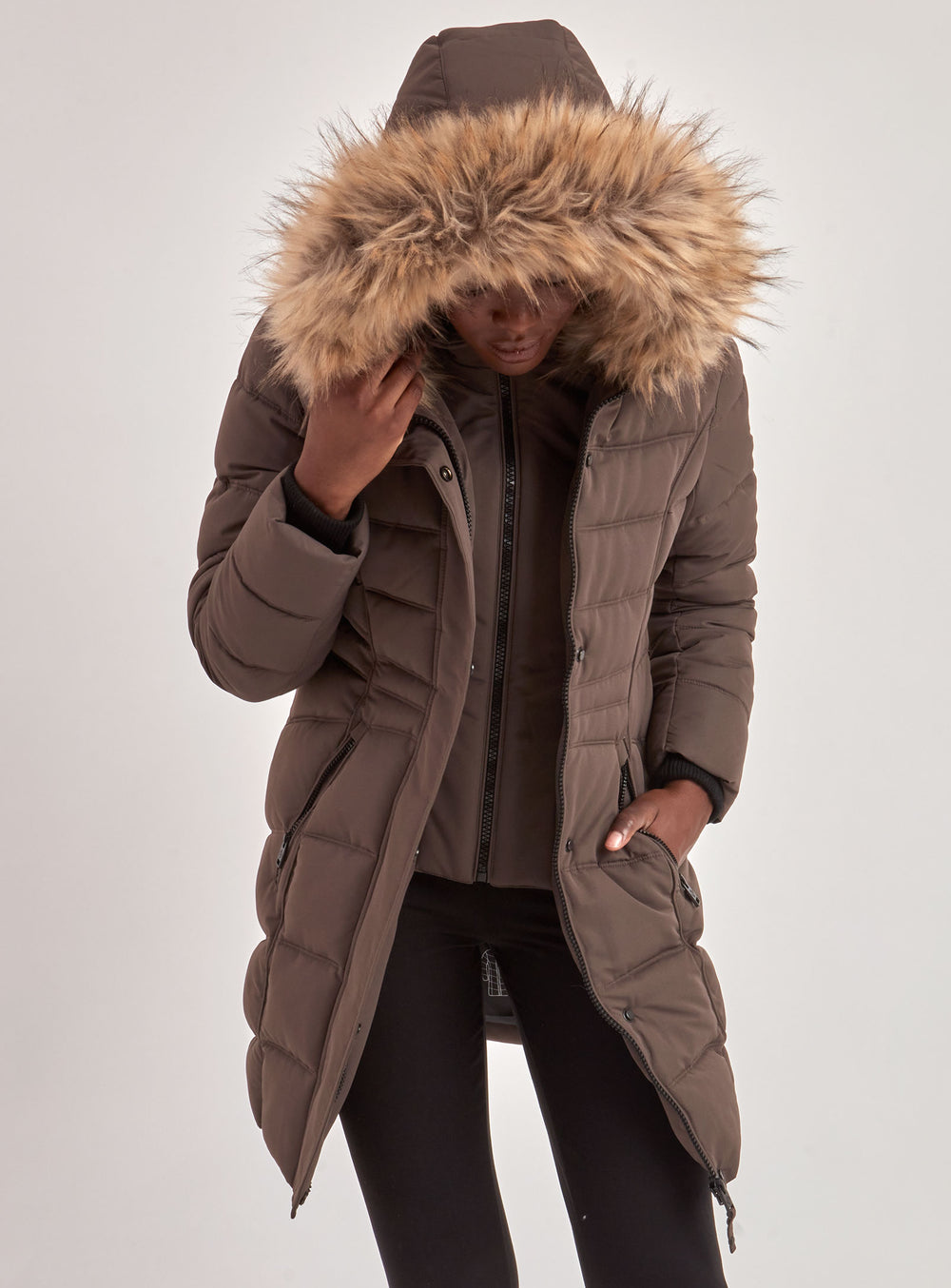 PAMELA | PARKA JACKET HOODED FAUX-FUR TRIM (-35°C)-MOCHA||PAMELA | MANTEAU À CAPUCHE FAUSSE-FOURRURE (-35°C)-MOKA