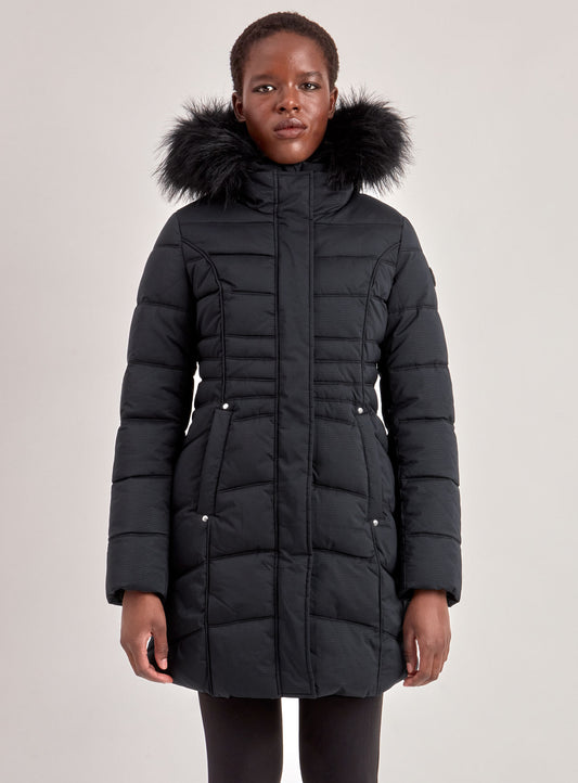 ANGELA | PARKA JACKET HOODED FAUX-FUR TRIM (-35°C)-BLACK||ANGELA | MANTEAU PUFFER À CAPUCHE FAUSSE-FOURRURE (-35°C)-NOIR